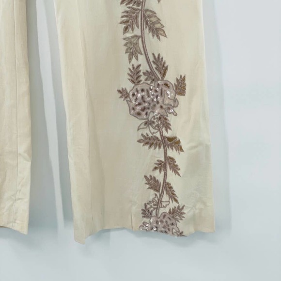 Yigal Azrouël Embellished Sequin Cut Out Flat Front Straight Leg Trousers Size 4 - Picture 8 of 14